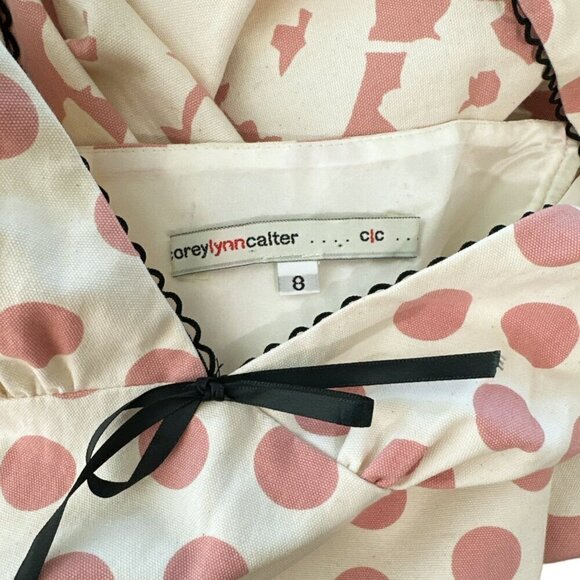 Corey Lynn Calter Ivory White Pink Polka Dot Floral Halter Dress Black Lace 8 - Picture 4 of 4